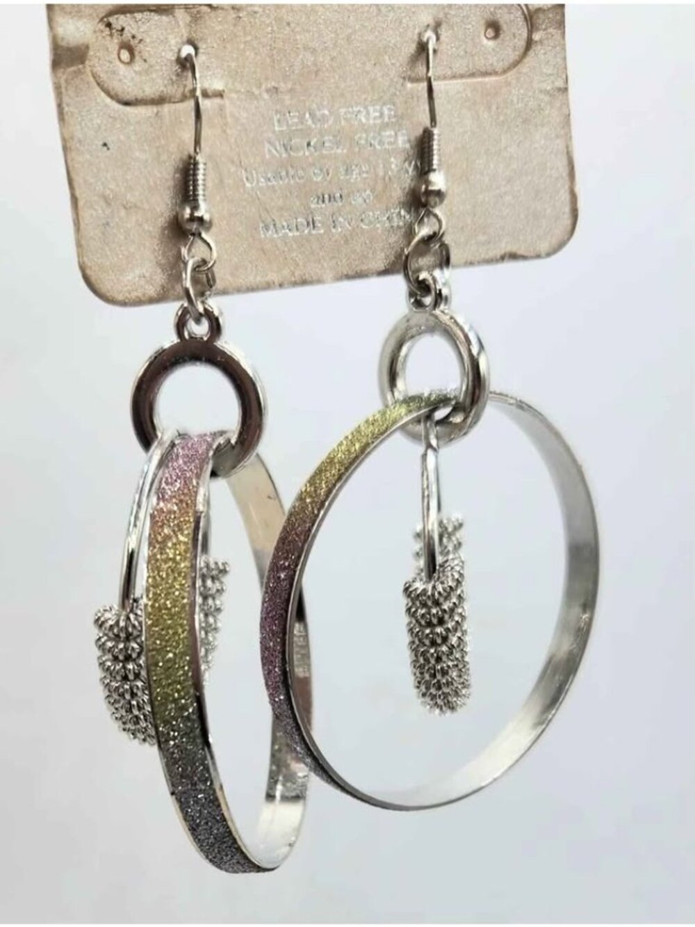 Rainbow Glittery Double Hoop Earrings